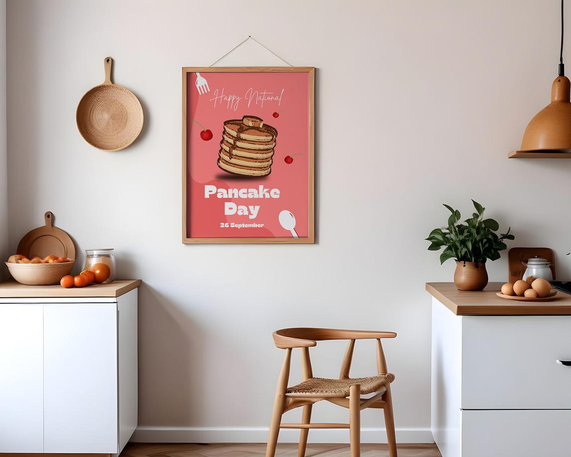 Happy National Pancake Day 26 September Cute Retro Kitchen Poster - Image 2