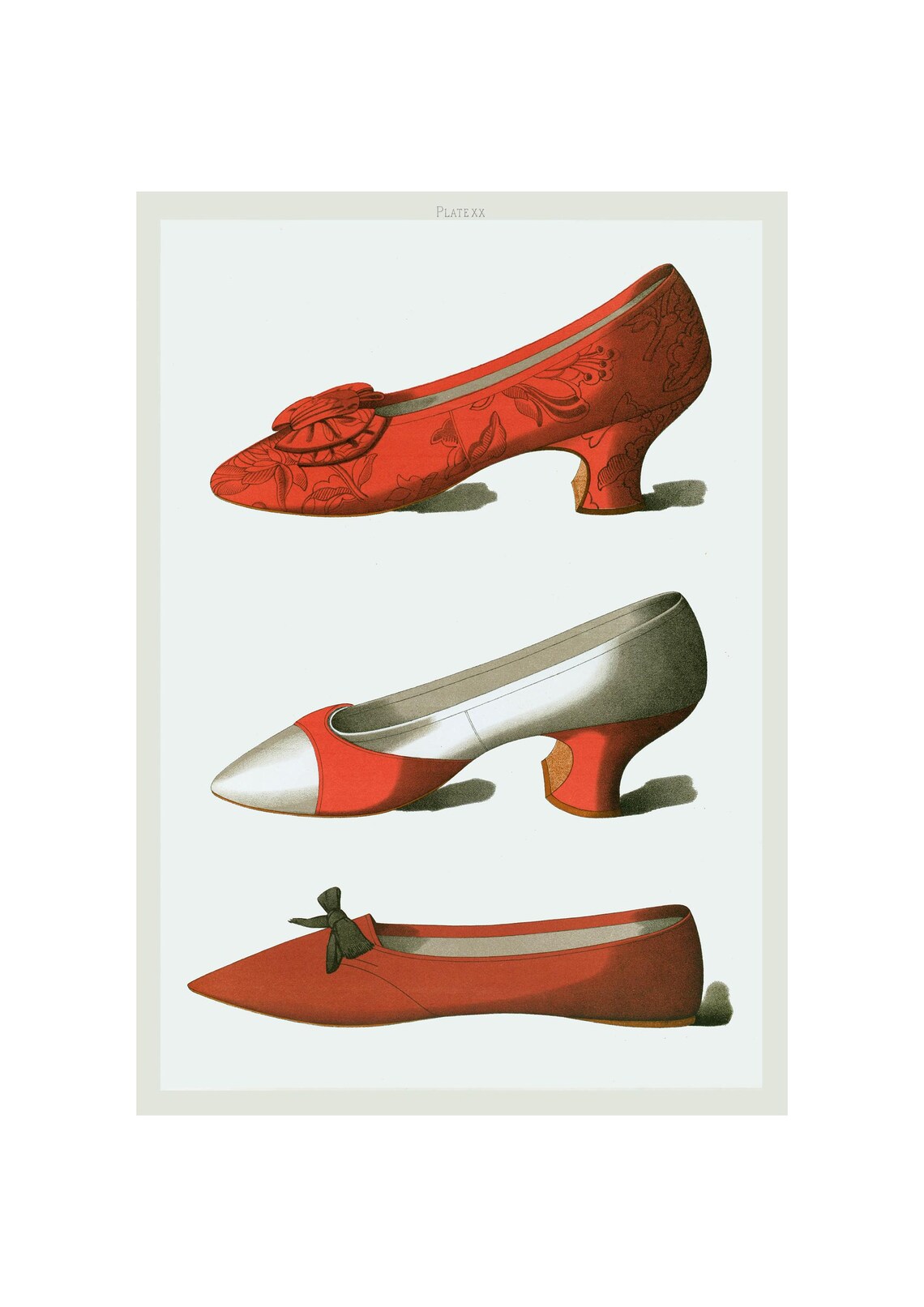 Vintage 1900 Plate XX Red Ladies Dress Shoes Fashion Plate Poster
