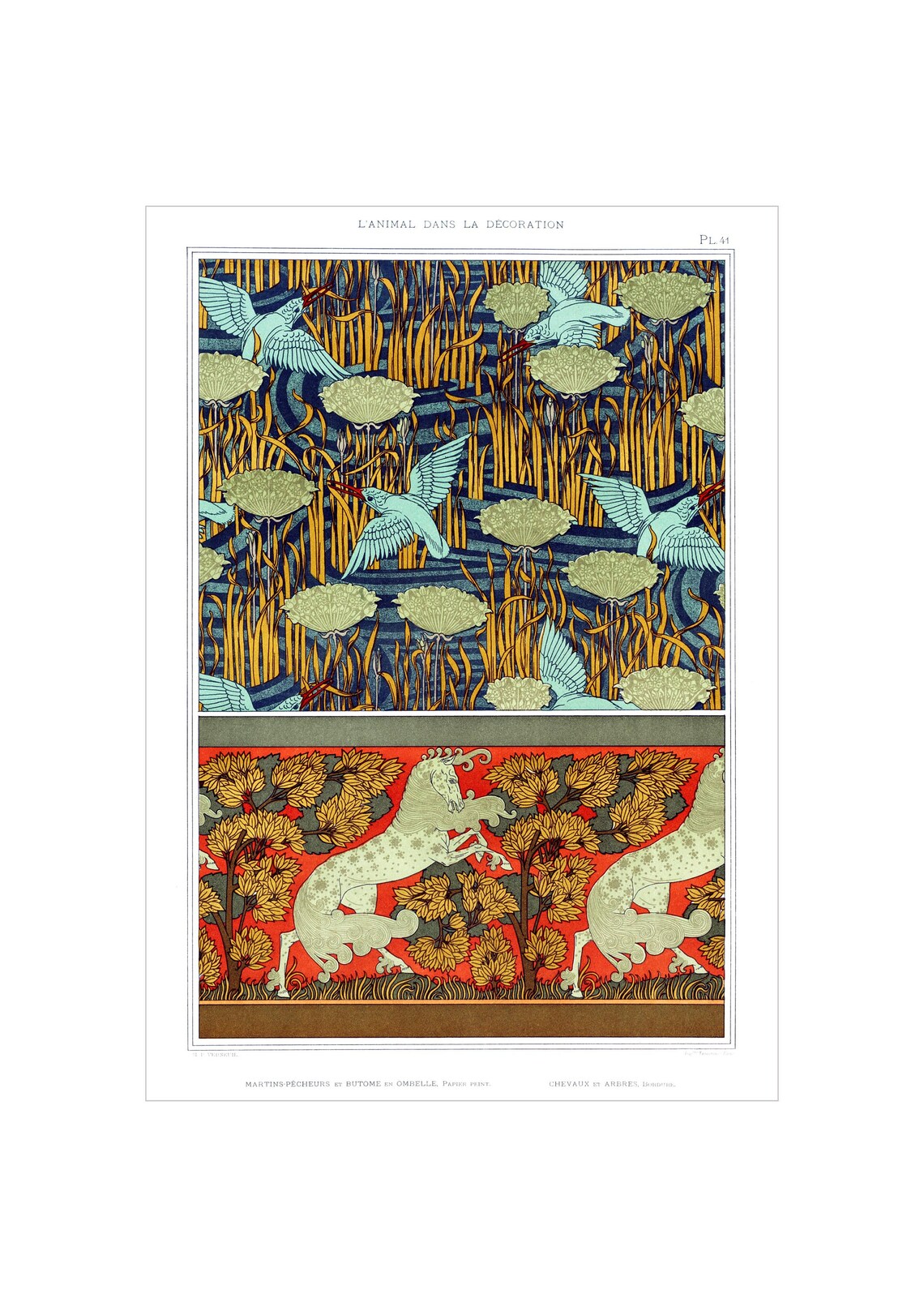 Maurice Verneuil Kingfisher and Horse Pattern Art Nouveau Poster 1897