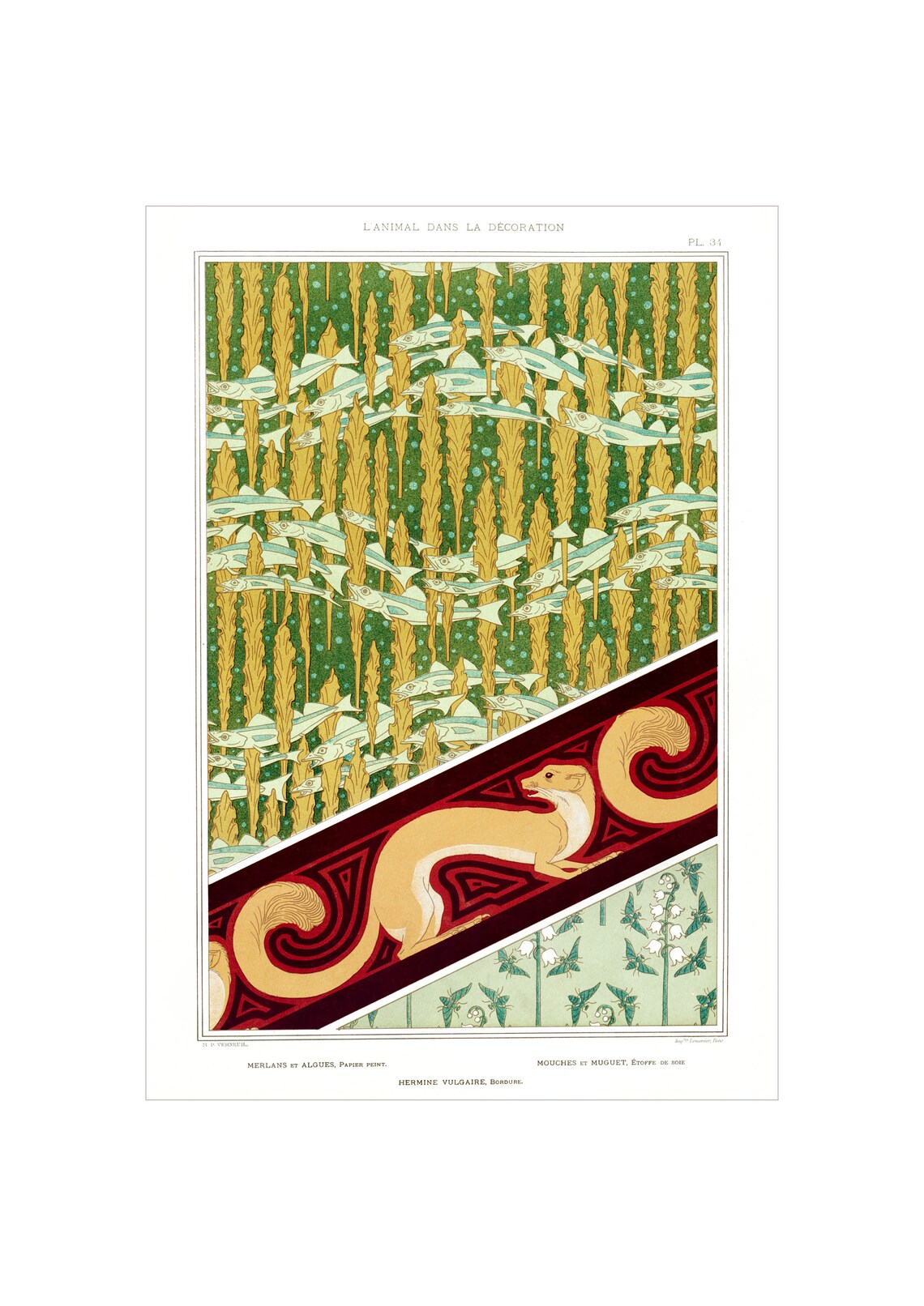 Maurice Verneuil Whiting Seaweed Ermine Motifs Art Nouveau Poster 1897