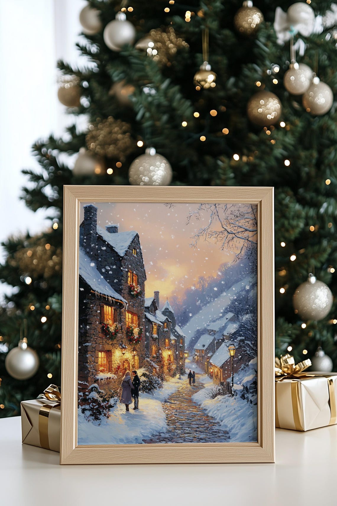 Vintage Christmas Wall Art Moody Winter Oil Painting Seasonal Christmas Decor Christmas Farmhouse Wall Art - Image 2