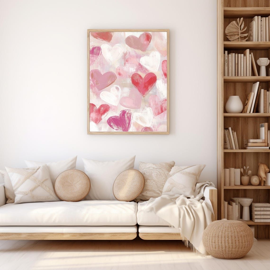 Red Pink White Hearts Painterly Valentines Love Pattern Wall Art Print - Image 3