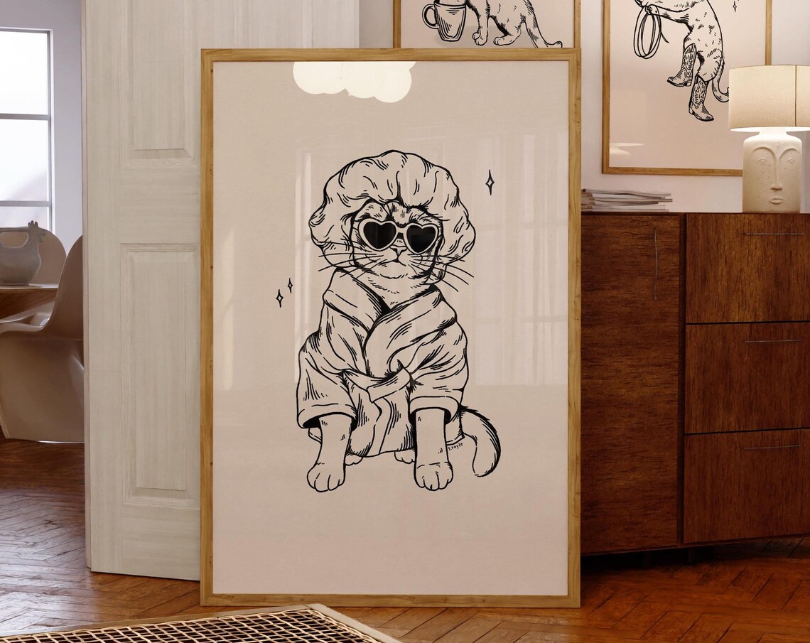 Cool Cat After Bath Retro Bathroom Cat Art Print