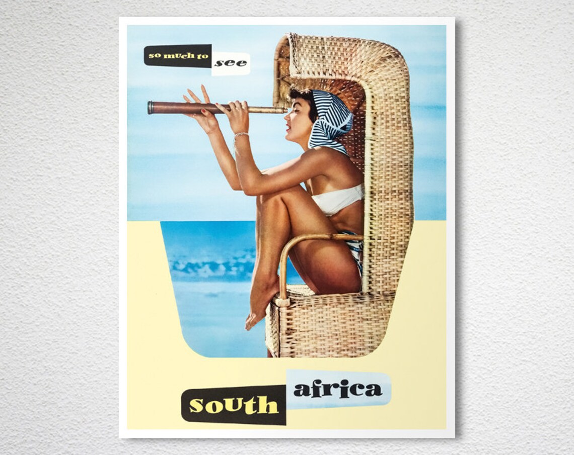 So Much to See South Africa Beach Woman Vintage Travel Poster - Image 2