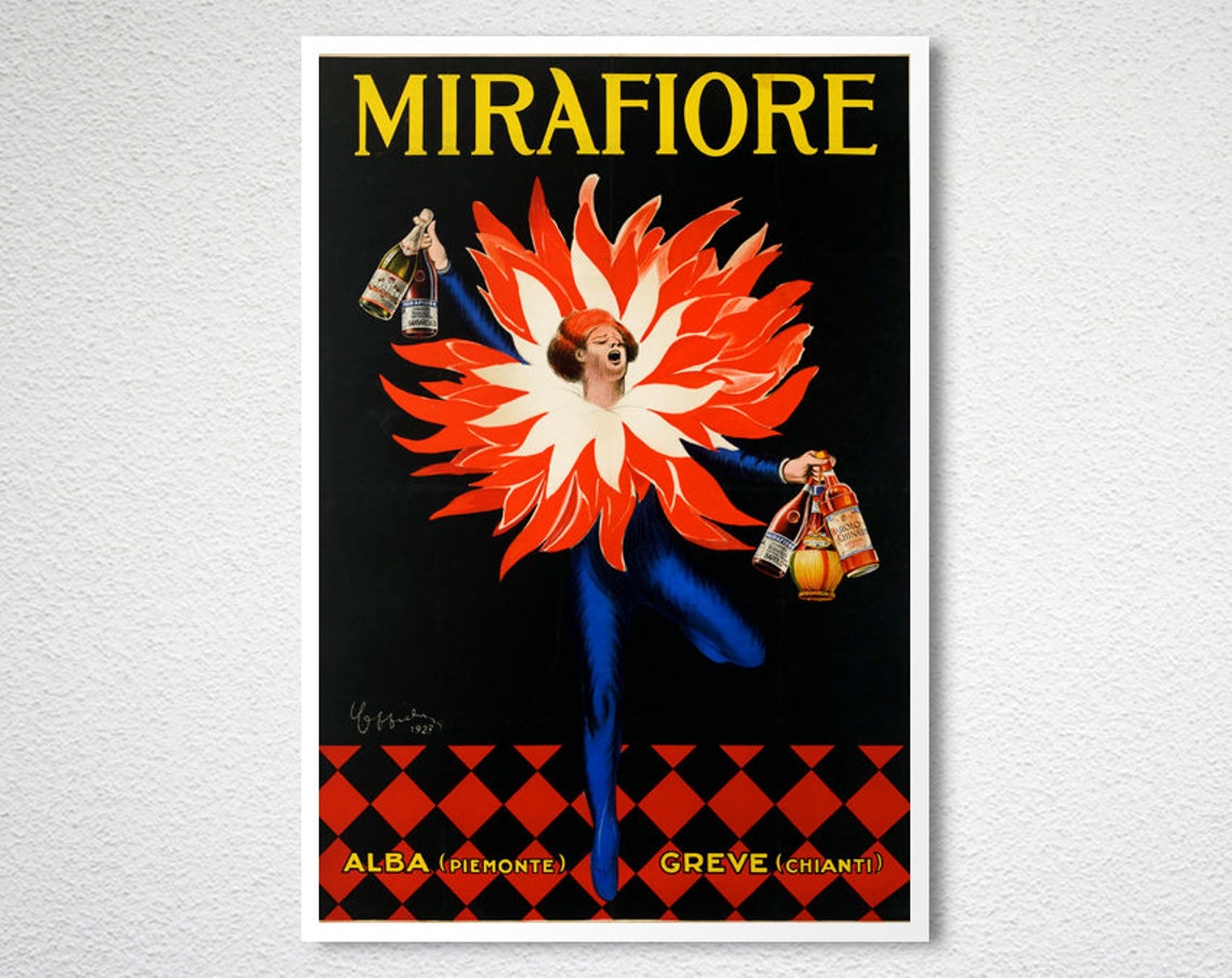 Mirafiore Alba Piemonte Flower Ruff Jester Bottles Vintage Poster - Image 2