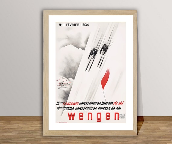 Wengen Switzerland Vintage Ski Travel Poster