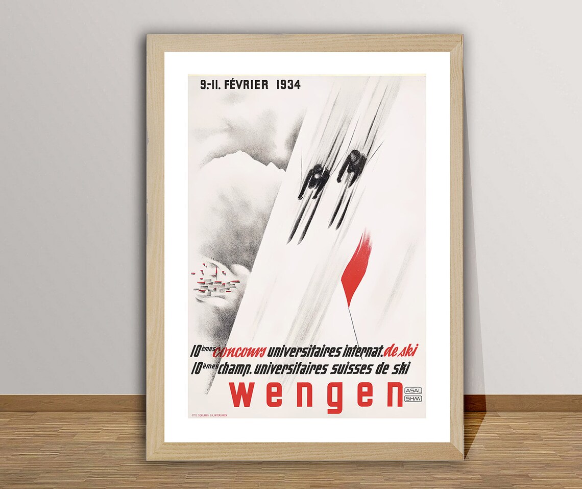 Wengen Switzerland Vintage Ski Travel Poster