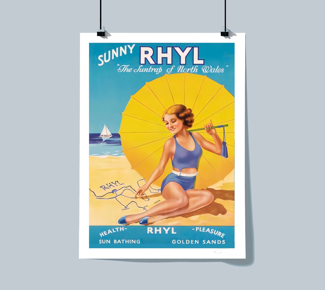 Sunny Rhyl The Suntrap of North Wales Beach Girl Vintage Travel Poster - Image 2