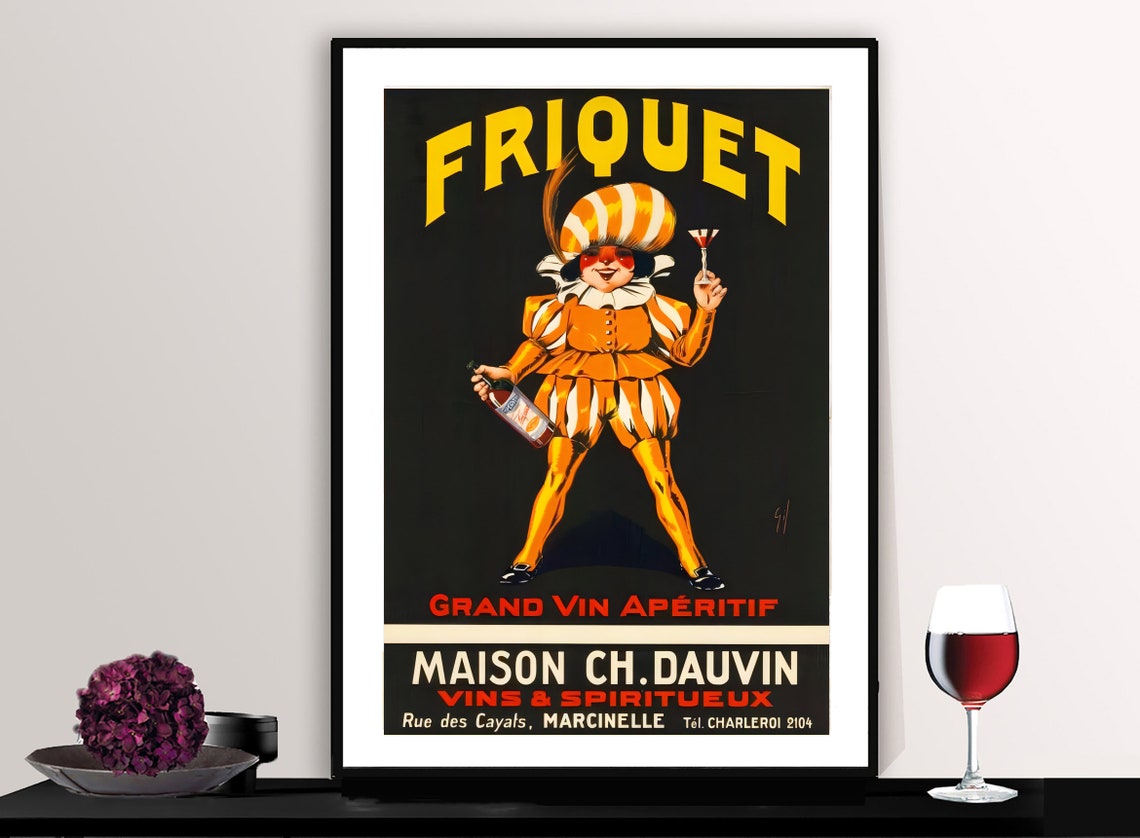 Friquet Grand Vin Aperitif Jester Striped Suit Vintage Ad Poster