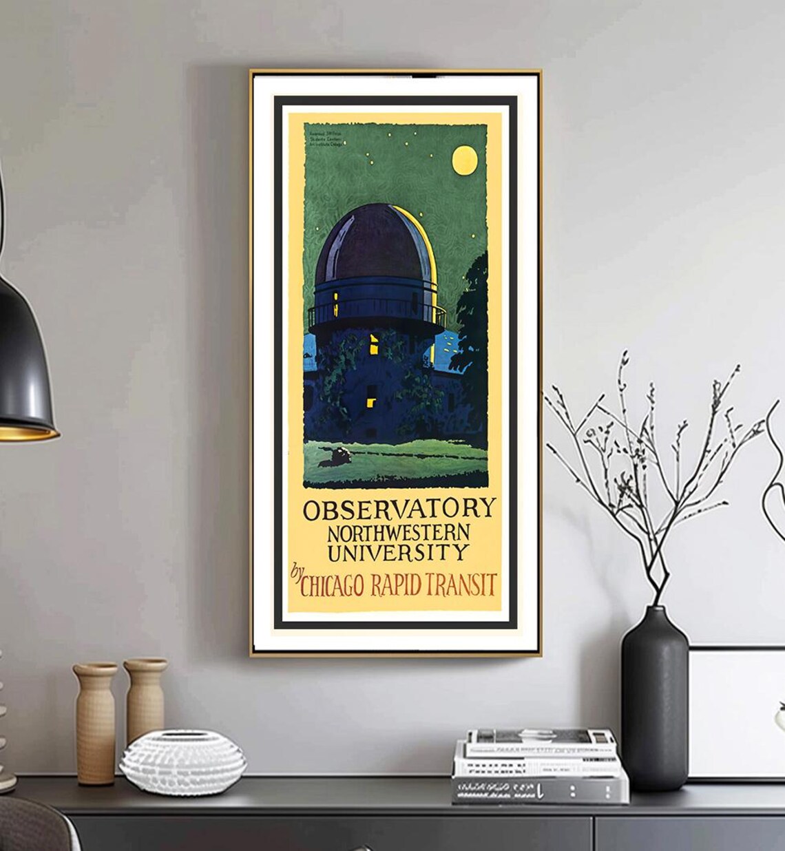 Observatory Northwestern University Vintage Travel Poster