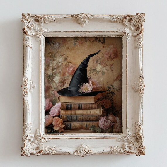 Witchy Wall Art Pastel Halloween Home Decor Cute Halloween Painting Book Wall Art Witchy Decor Cute Halloween Wall Art Bookshelf Decor