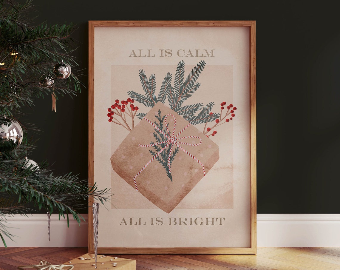 All Is Calm All Is Bright Christmas Gift Botanical Art Print