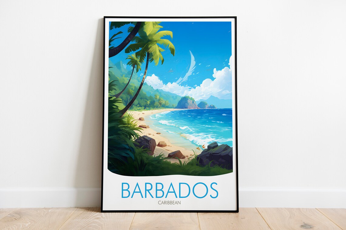 Barbados Caribbean Palm Beach Turquoise Surf Island Travel Poster - Image 2