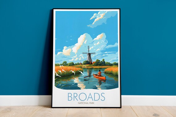 Broads National Park Windmill Canoe Reeds Wetland Scenic Travel Poster