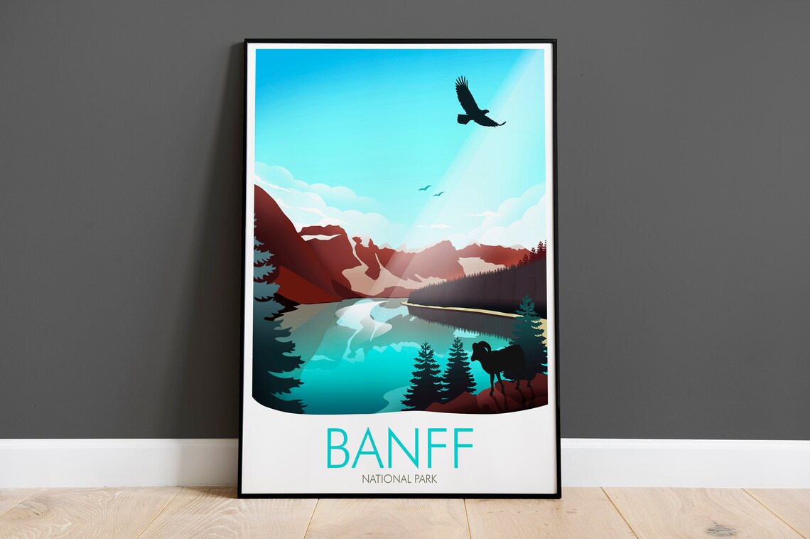 Banff Travel Poster, Abstract Modern Landscape