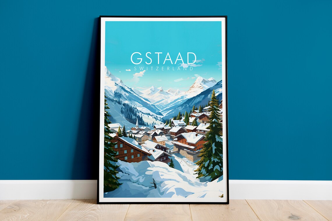 Gstaad Switzerland Snowy Alpine Village Peaks View Scene Poster