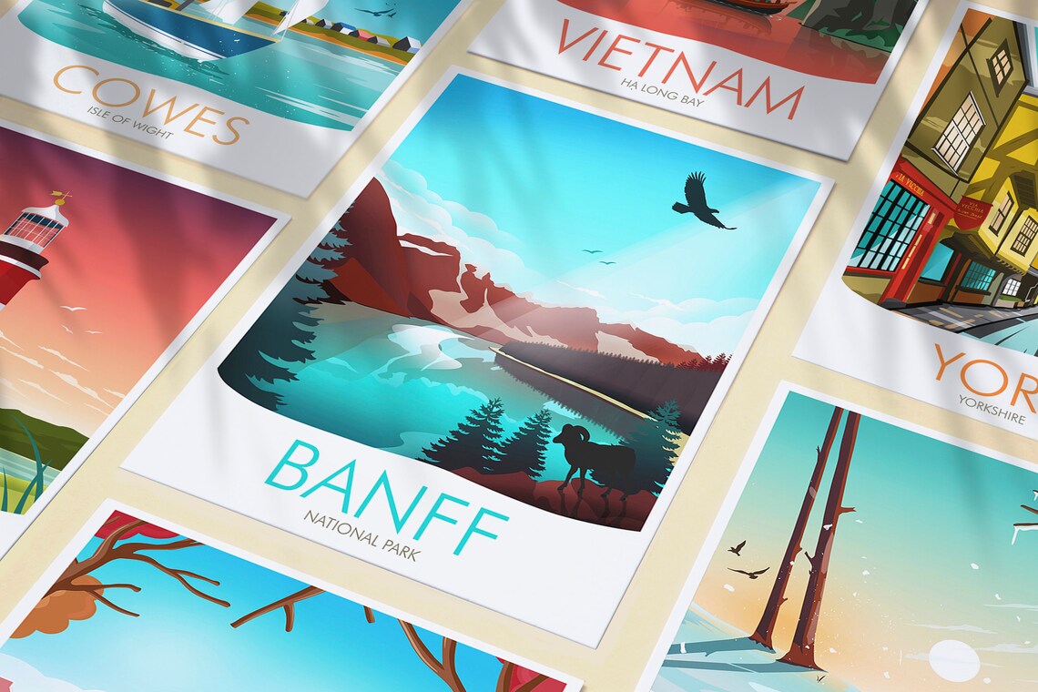 Banff Travel Poster, Abstract Modern Landscape - Image 3