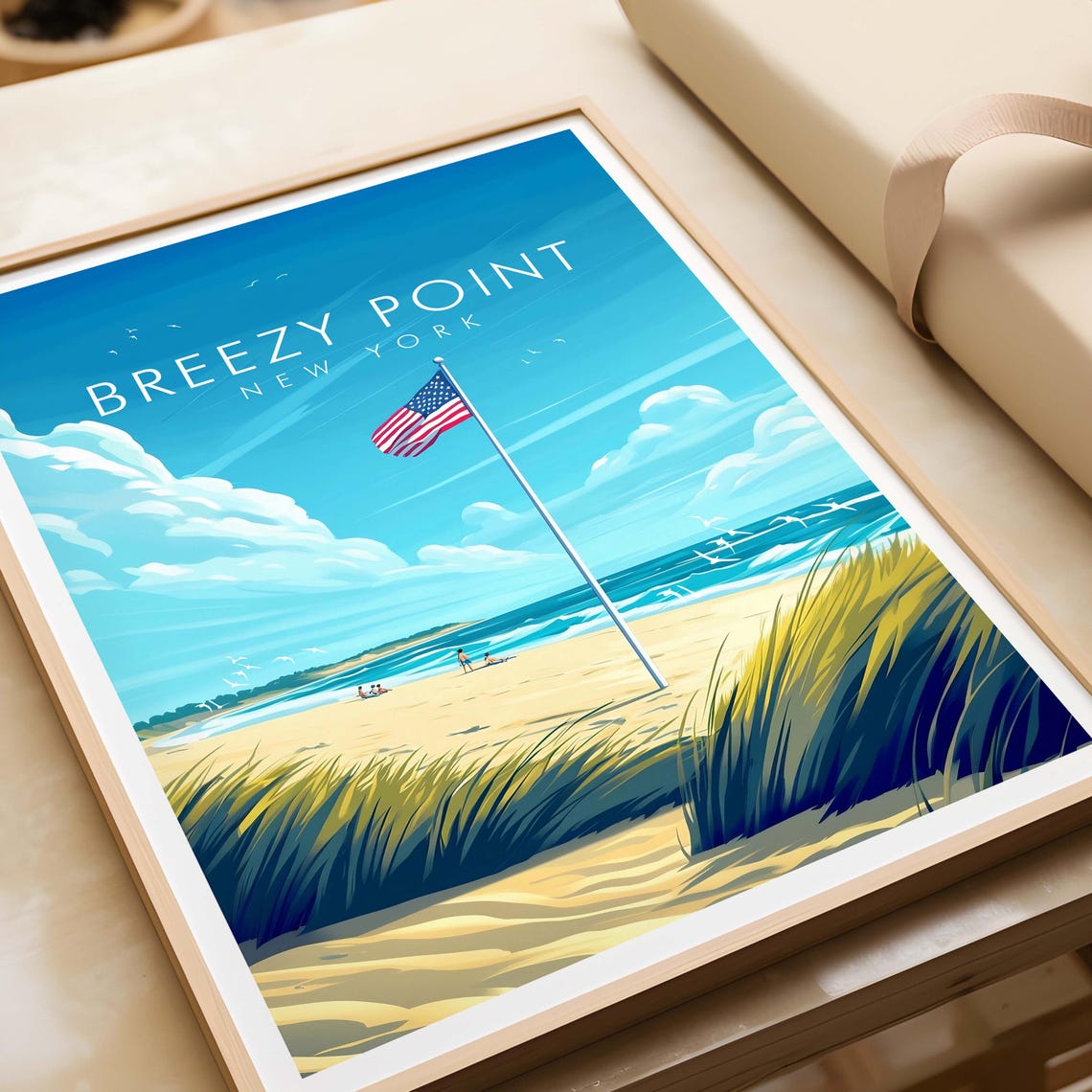Breezy Point New York Beach Dune Grass American Flag Travel Poster - Image 3