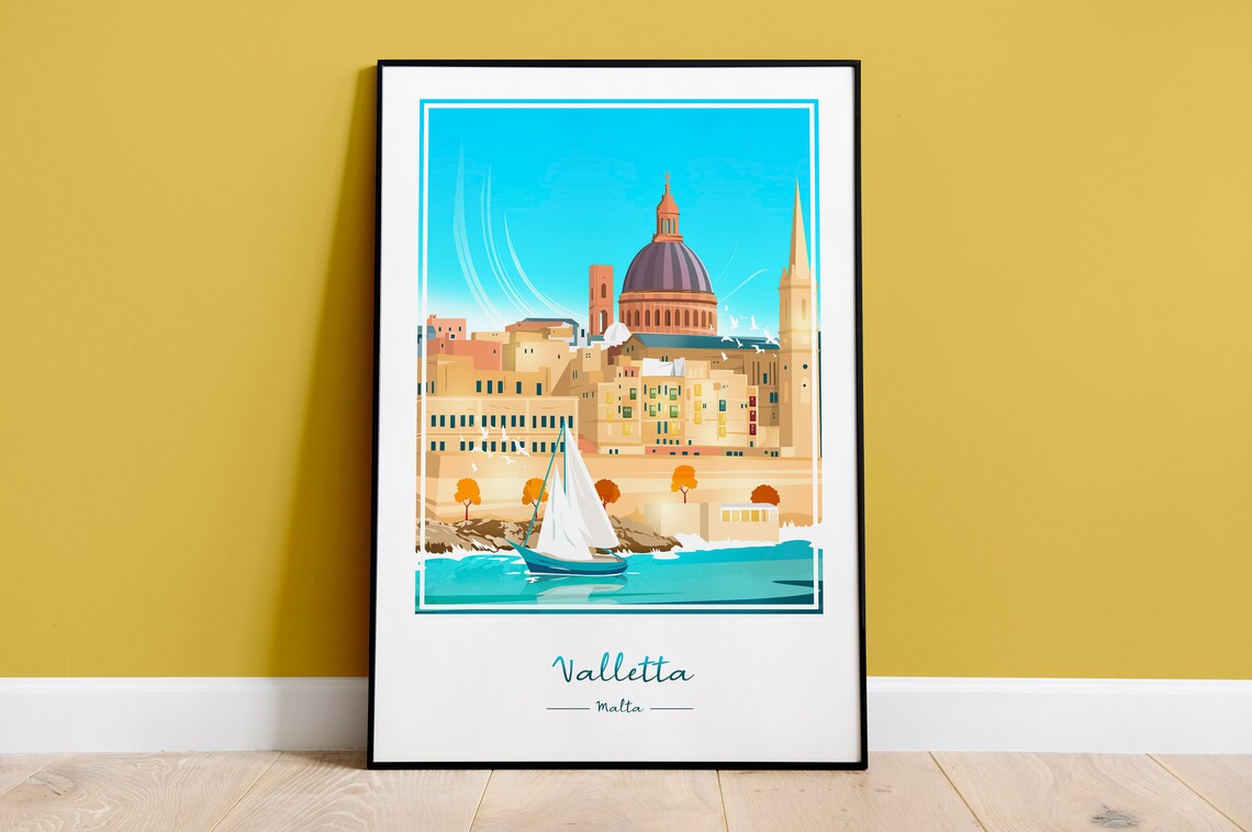 Valletta Malta Harbor Dome Sailboat Mediterranean Seaside Poster