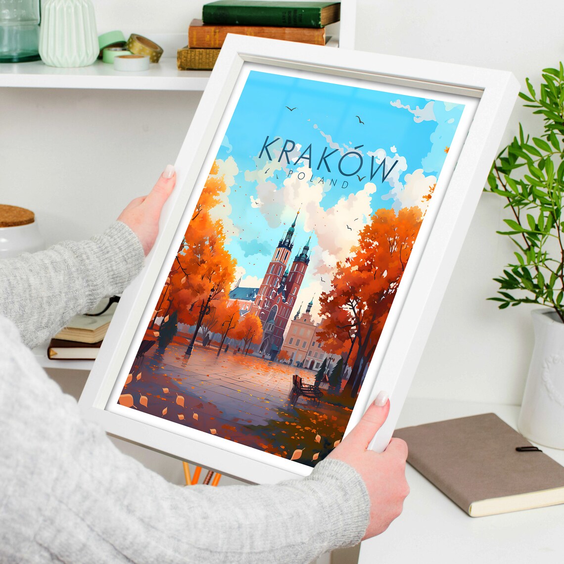 Kraków Poland Historic Old Town Church Autumn Square Travel Poster - Image 4