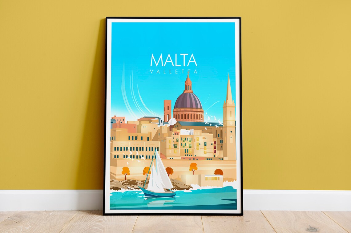 Malta Valletta Travel Poster, Abstract Modern