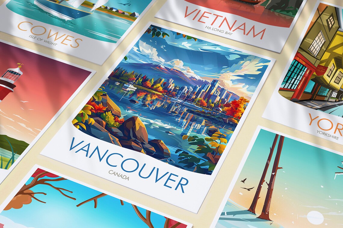 Vancouver Canada Skyline Harbor Fall Colors Mountain Travel Poster - Image 3