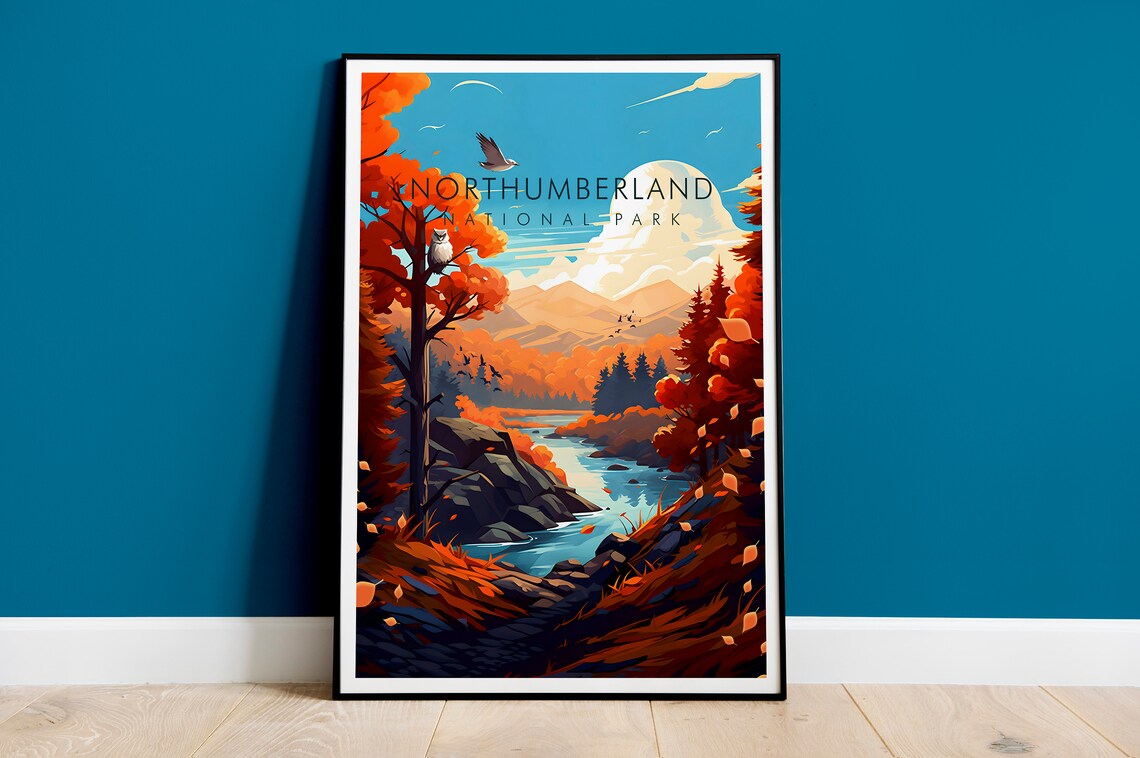 Northumberland National Park England Autumn River Owl Nature Poster