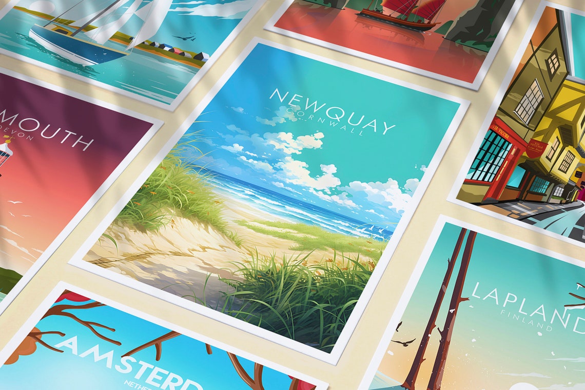 Newquay Cornwall Sandy Dune Beach Path Coastal Scenic Travel Poster - Image 3