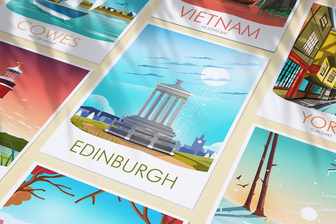 Edinburgh Scotland Calton Hill Monument Sunny City Skyline Poster - Image 3