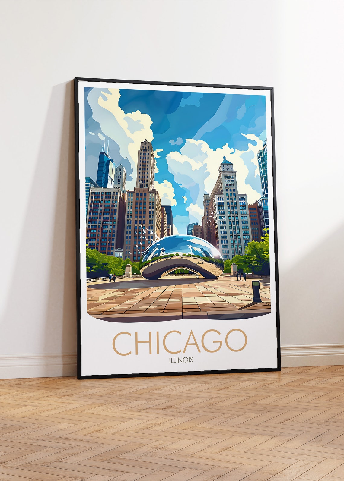 Chicago Illinois Cloud Gate Sculpture Modern Skyline Art Poster - Image 2