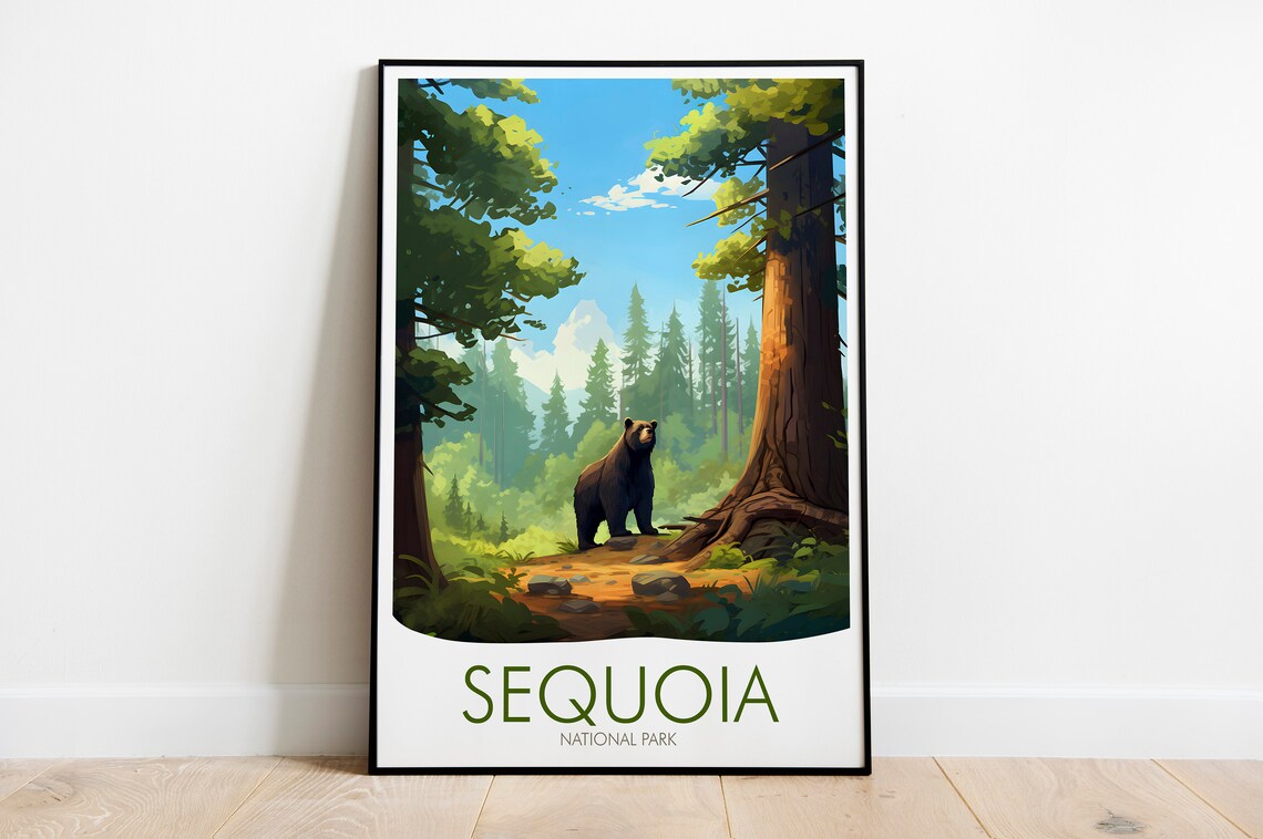 Sequoia National Park Bear Among Ancient Redwoods California Forest Path Poster - Image 2