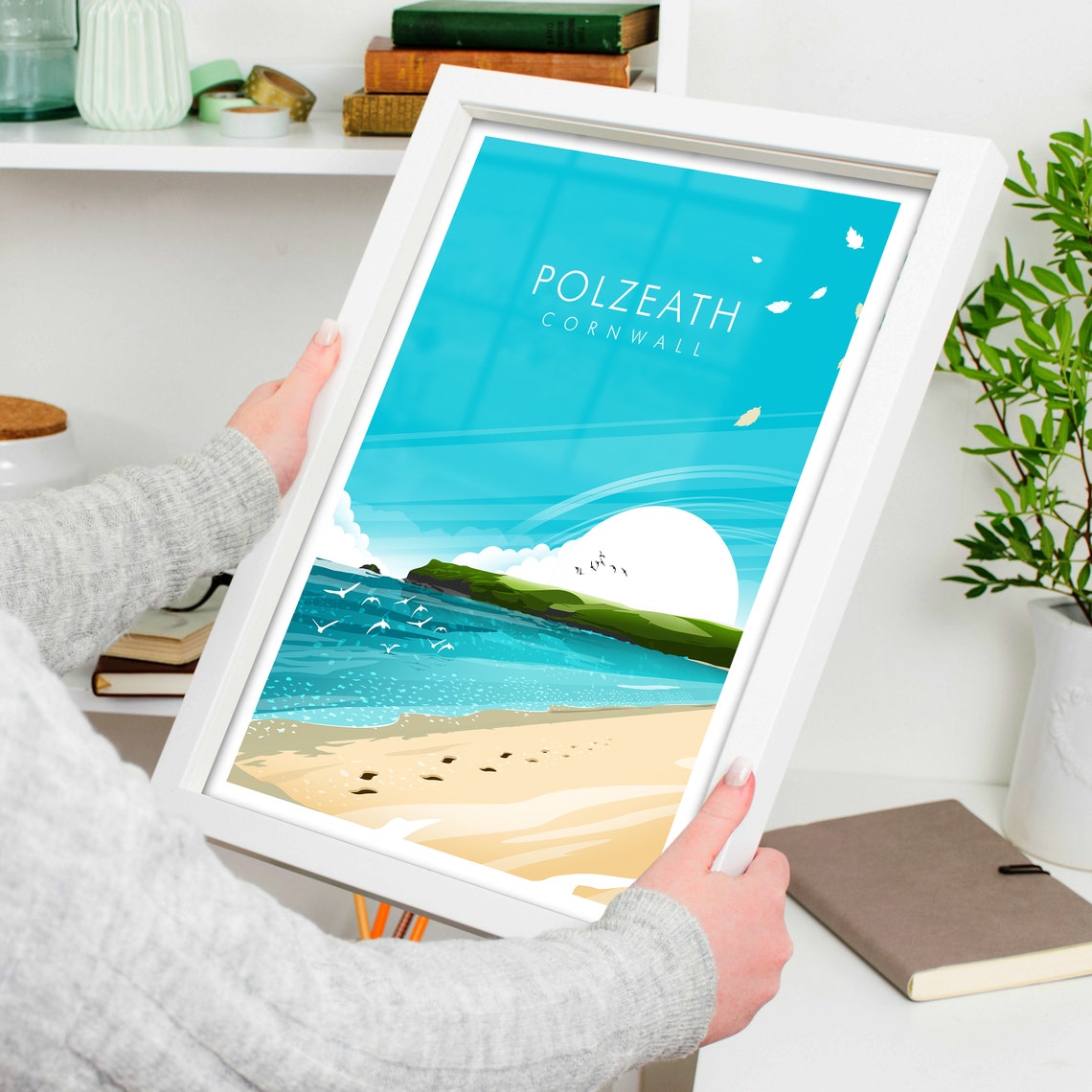 Polzeath Cornwall England Surf Beach Gulls Bright Sky Travel Poster - Image 4