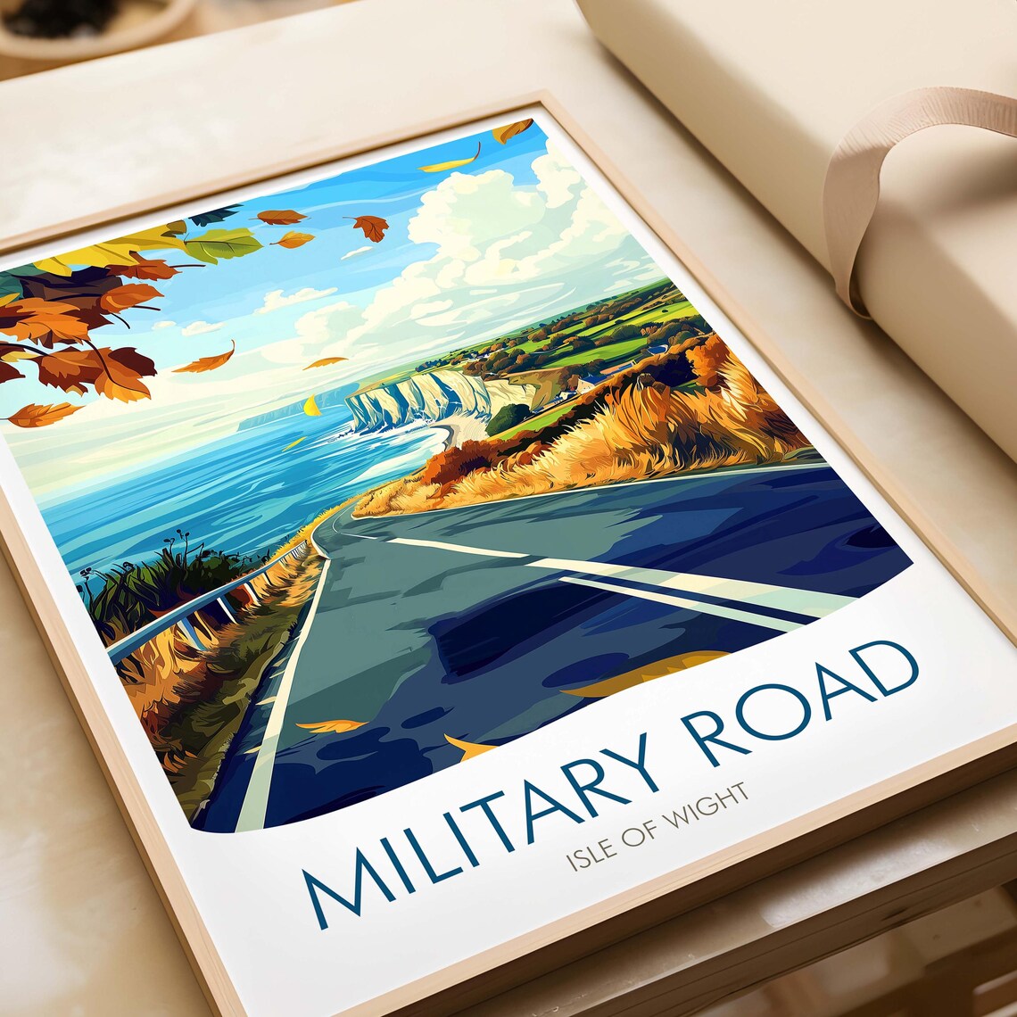Military Road Isle of Wight Autumn Coastal Road Travel Poster - Image 4