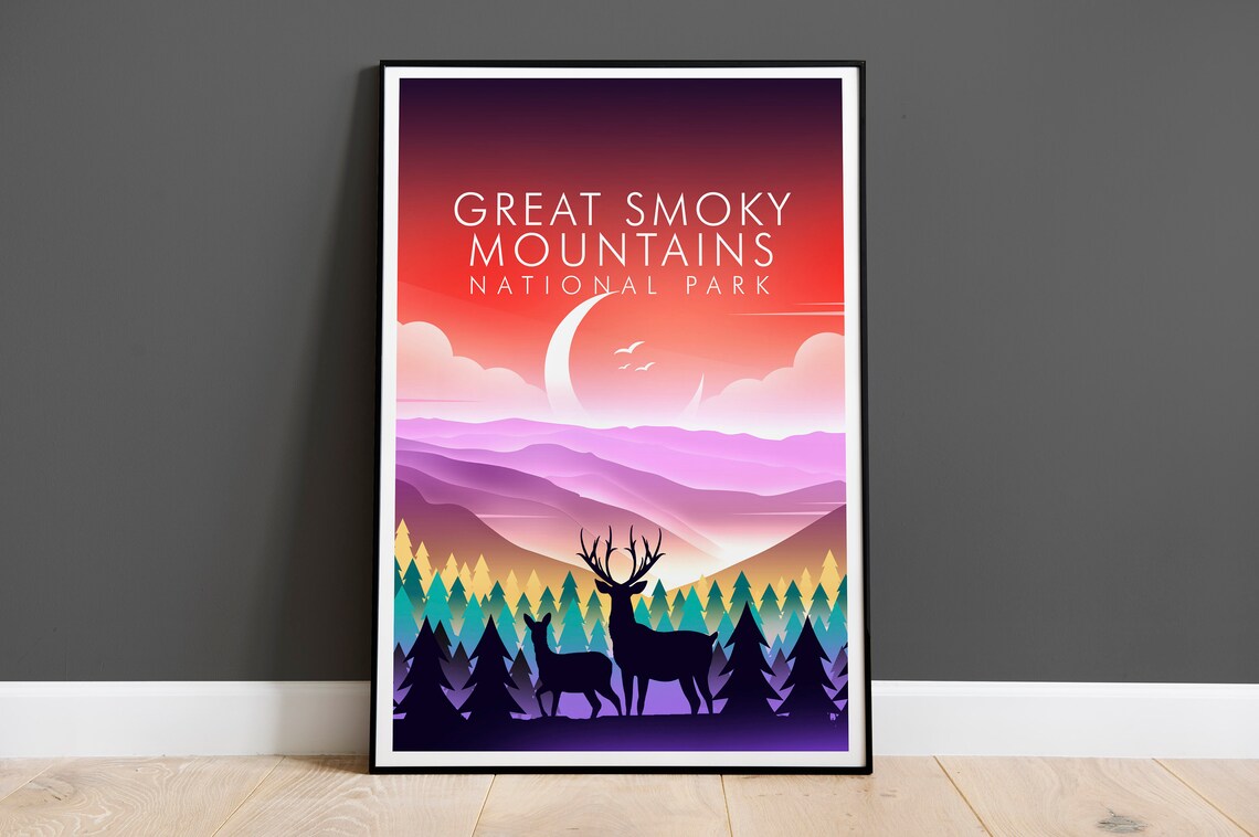 Great Smoky Mountains National Park Elk Sunset Ridges Poster