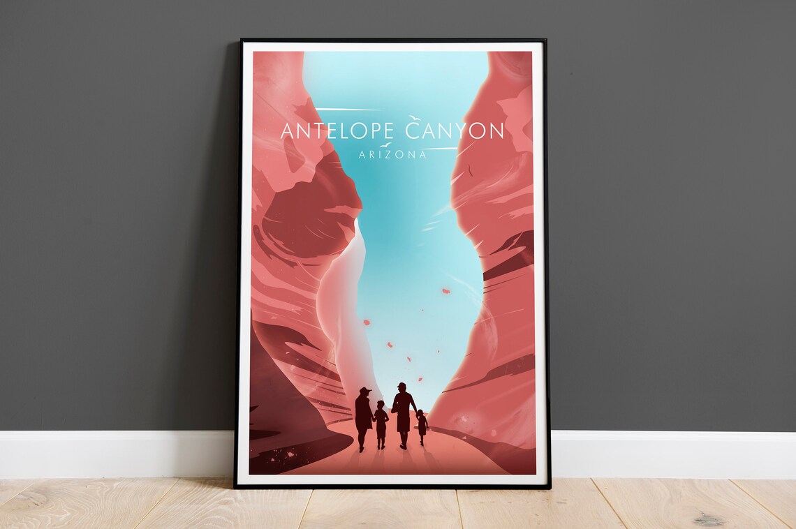 Antelope Canyon Arizona Slot Canyon Family Silhouette Travel Poster