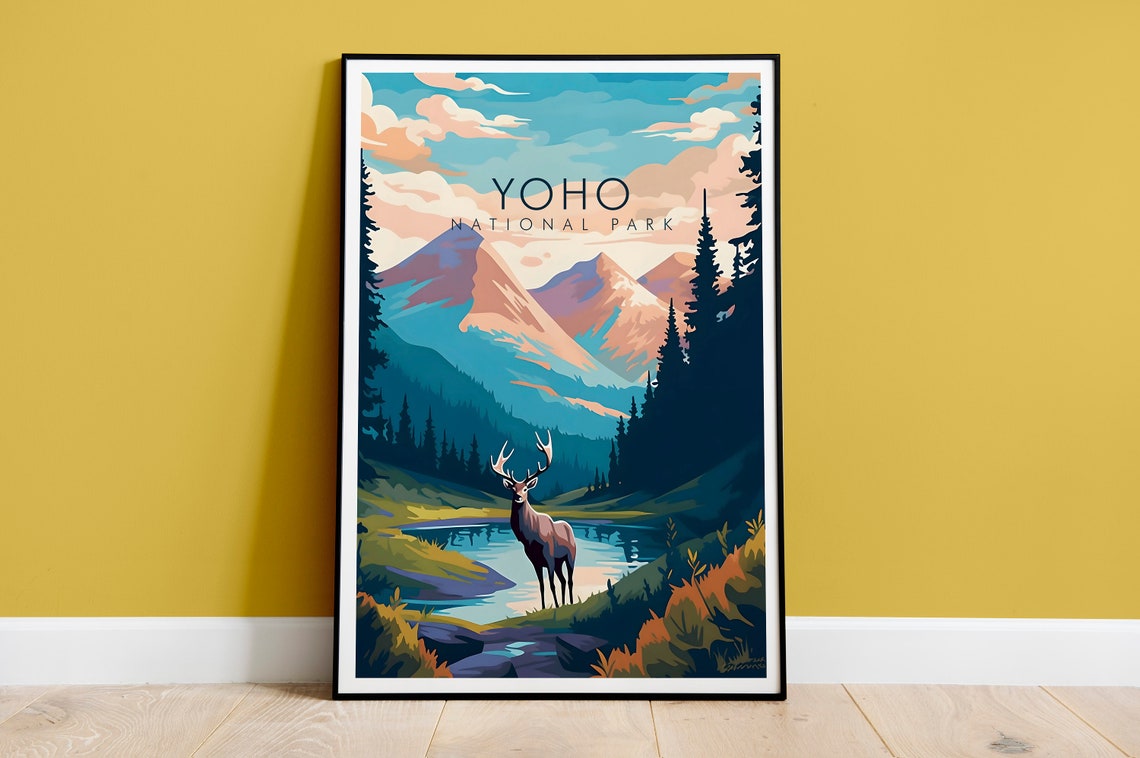 Yoho National Park Canada Elk Lake Mountains Vintage Nature Poster
