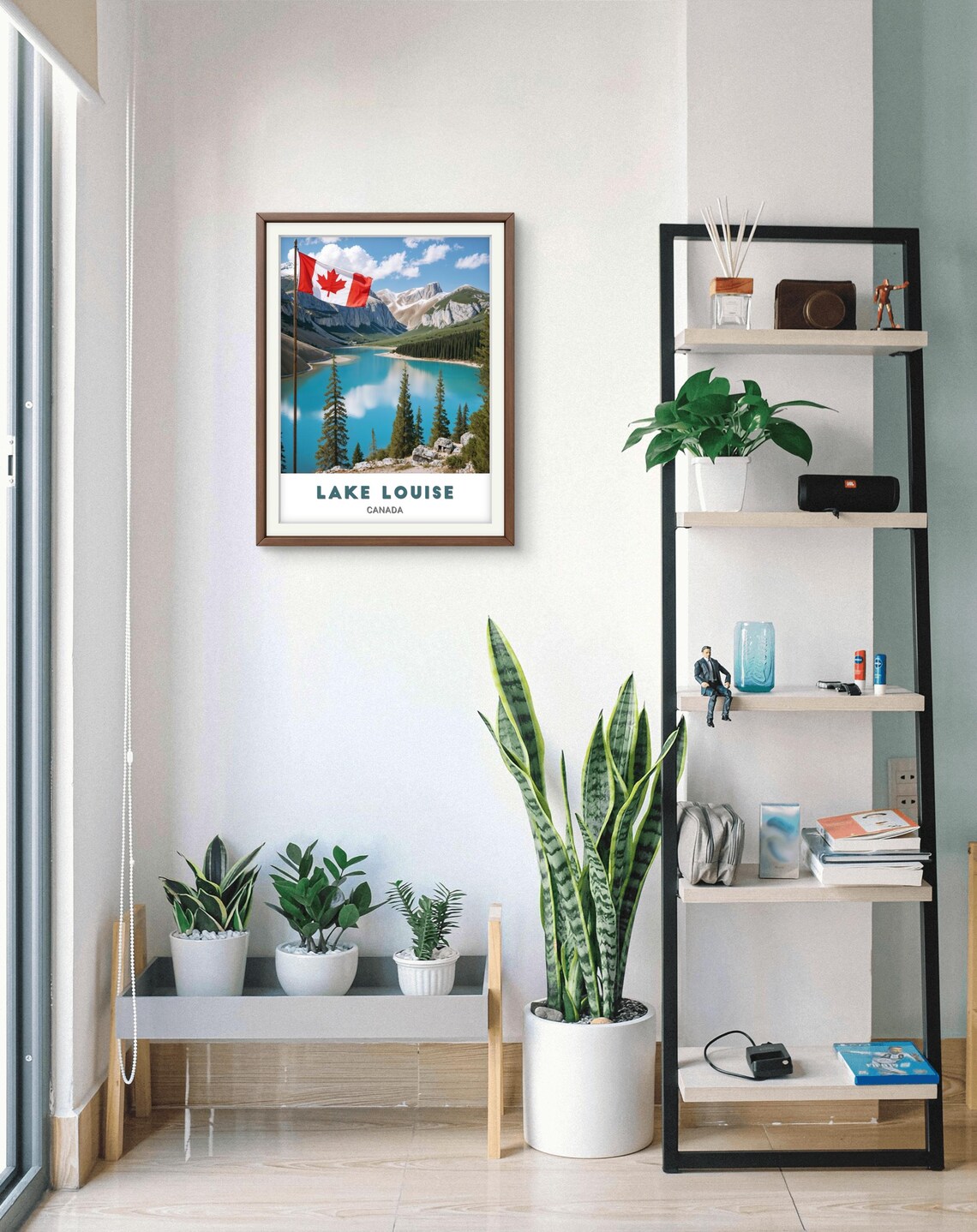 Lake Louise Canada Flag Waving Over Turquoise Lake Vintage Poster - Image 2