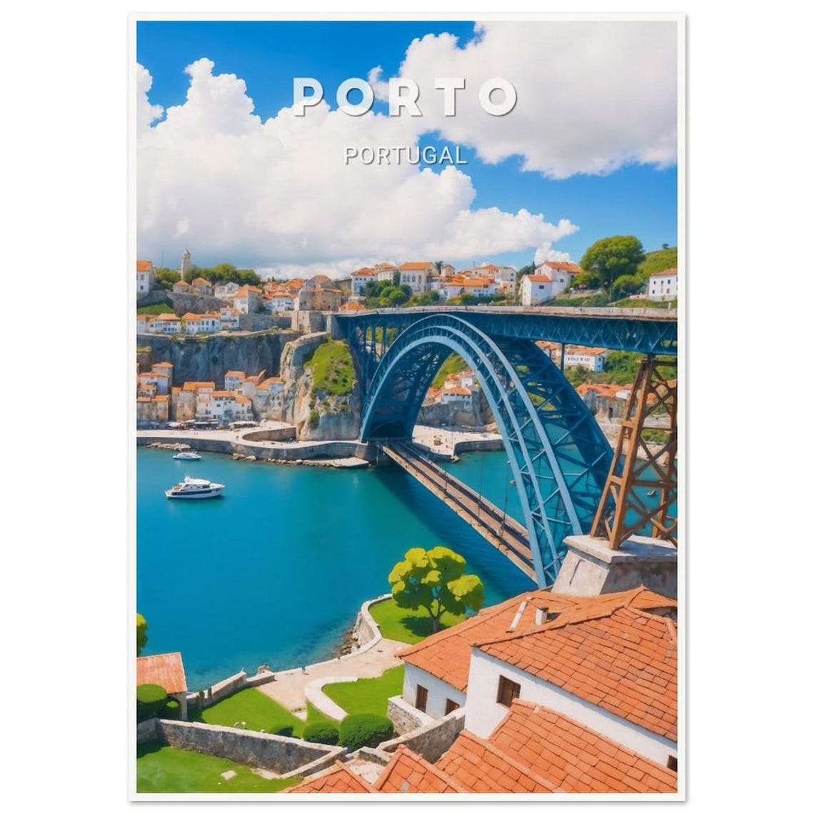 Porto Portugal Dom Luis Bridge Douro River Rooftops City Poster