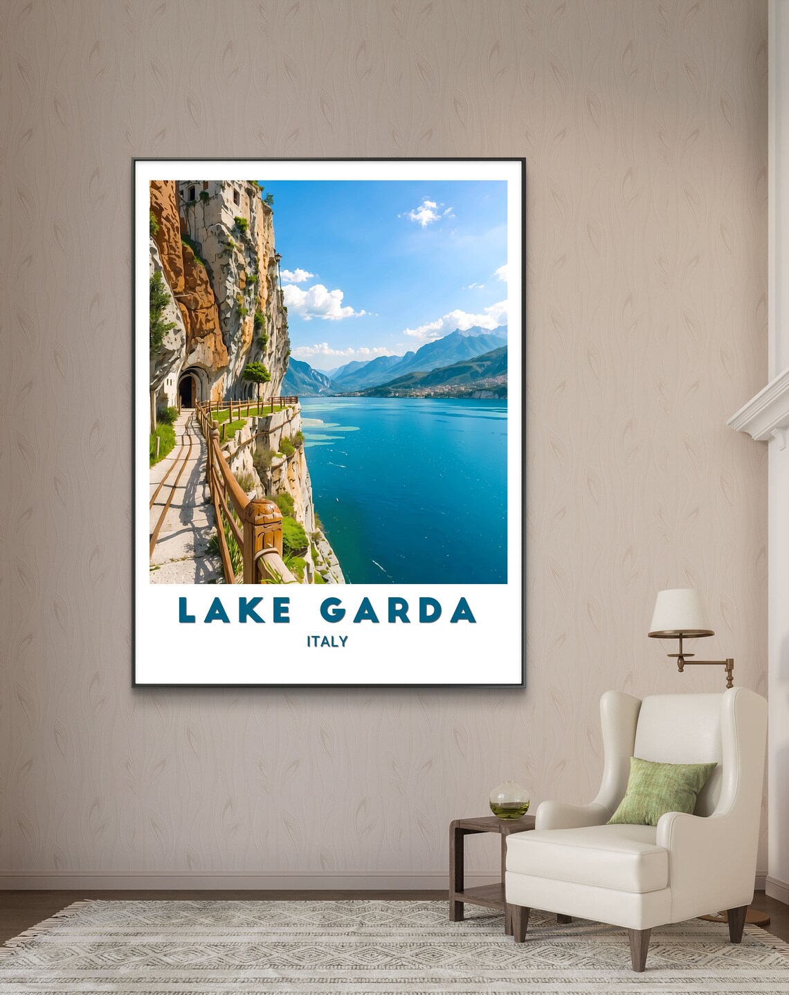 Lake Garda Italy Cliffside Walkway Turquoise Lake Photo Travel Poster - Image 2
