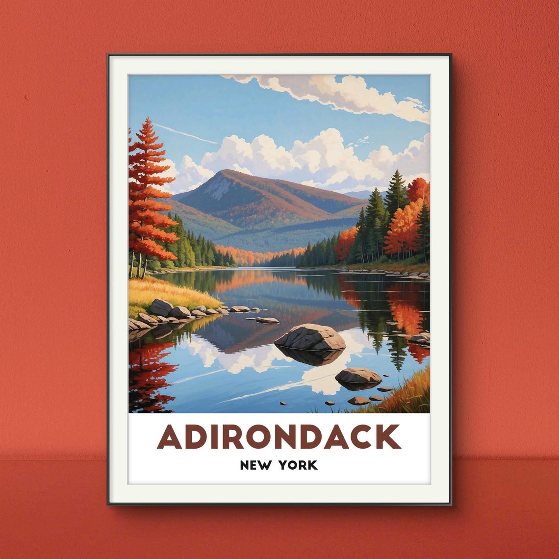 Adirondack Autumn Mountain Lake Reflection New York Travel Poster - Image 3