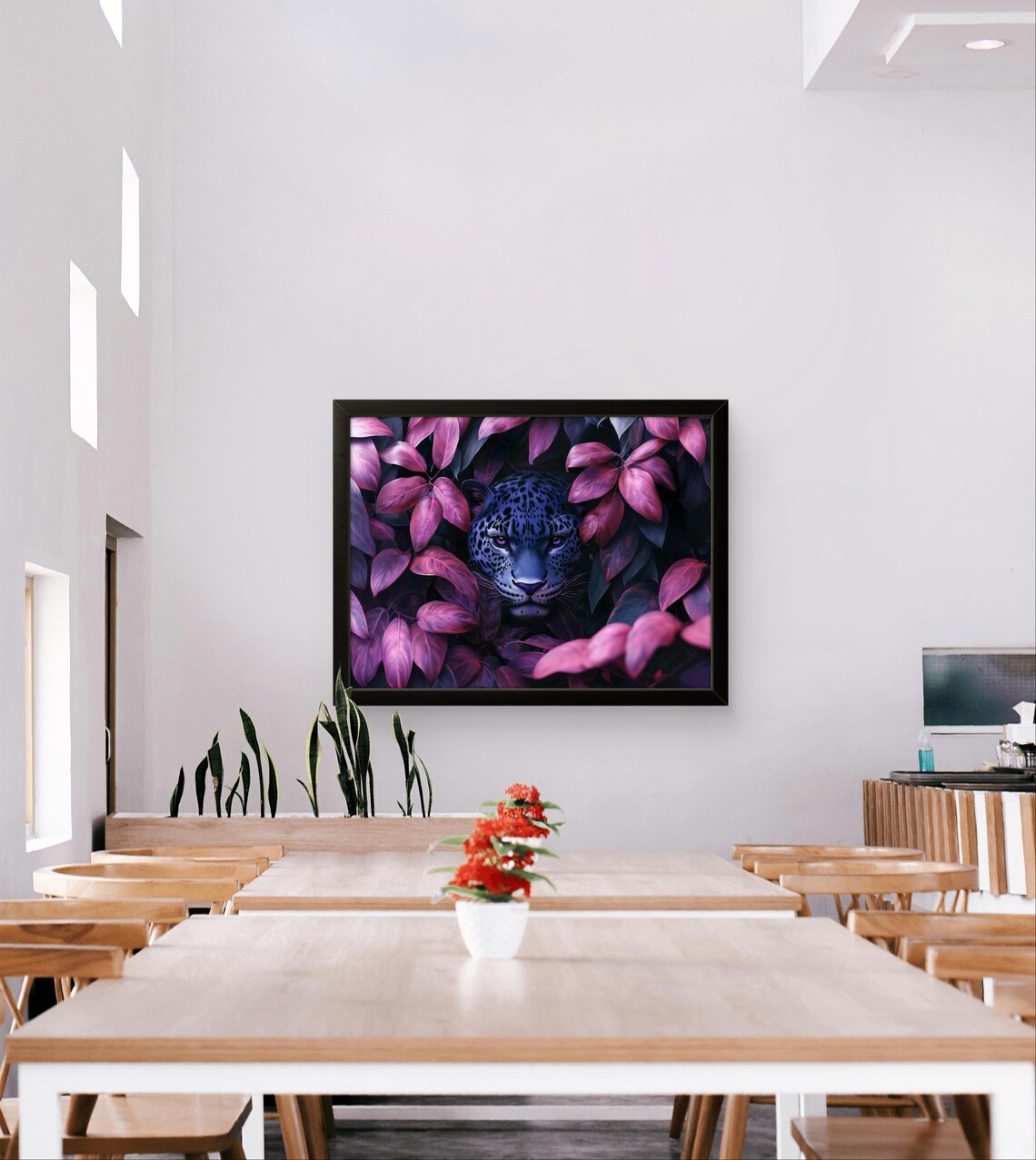 Purple Leopard Among Magenta Leaves Bold Maximalist Jungle Art Poster - Image 2