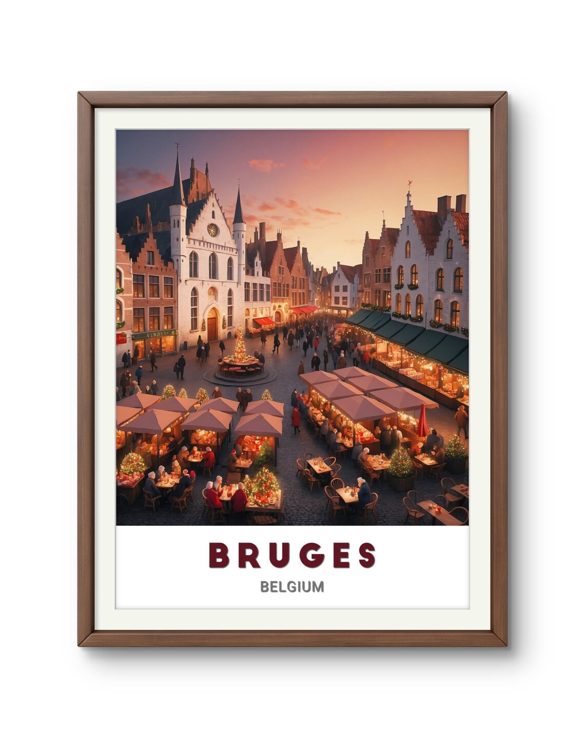 Bruges Belgium Christmas Market Square Sunset Holiday Poster - Image 2