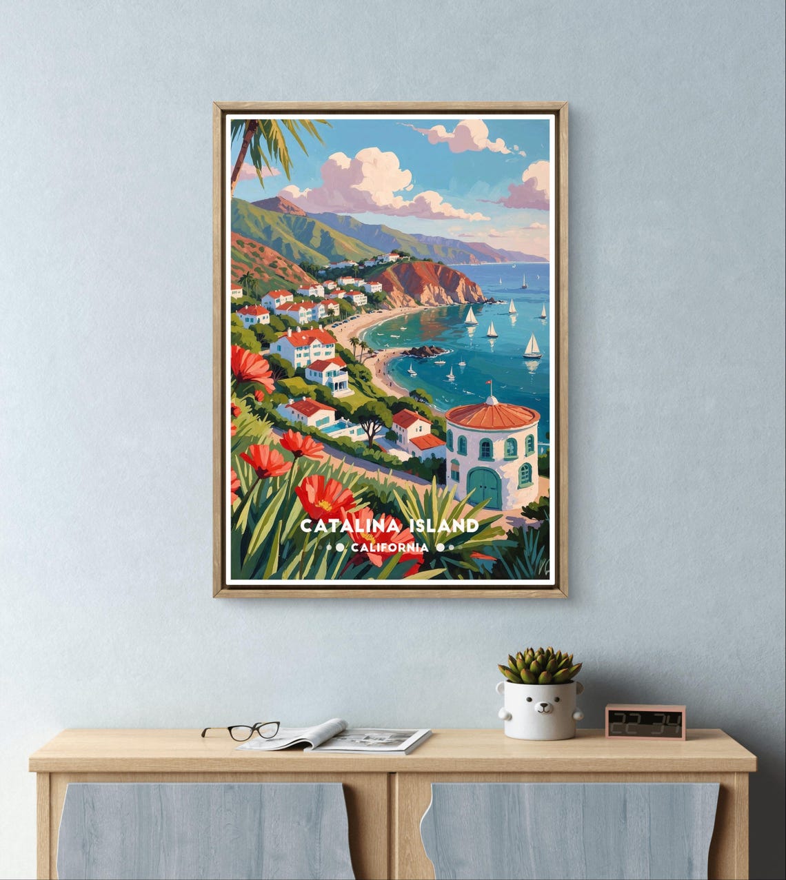 Catalina Island Poster California Coast Print Seaside Village Wall Art Sailboat Ocean Poster Colorful Travel Art Catalina Wall Decor - Image 2