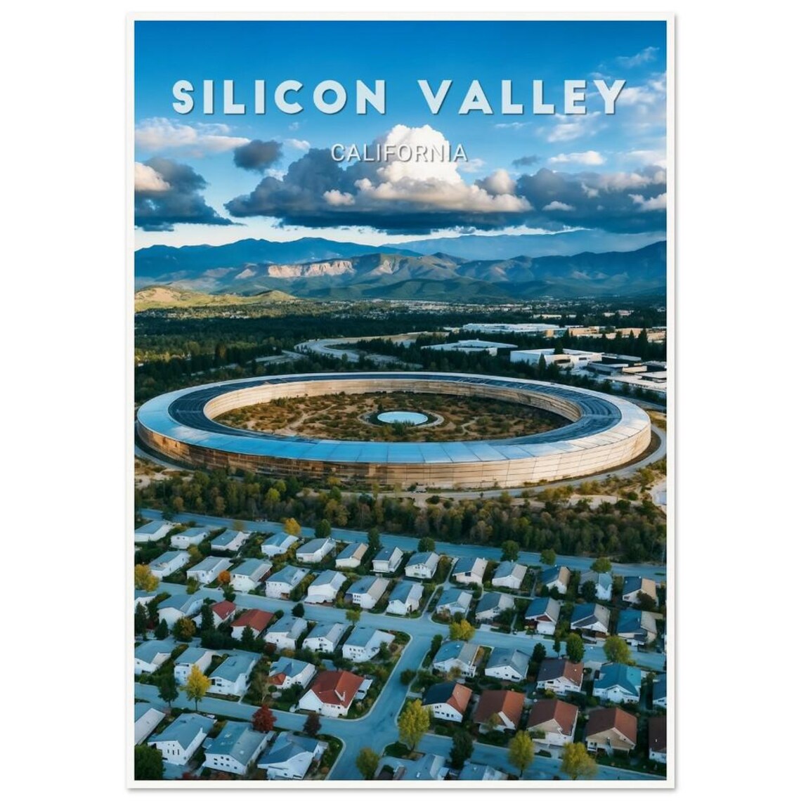 Silicon Valley Aerial Apple Park Campus California Travel Poster