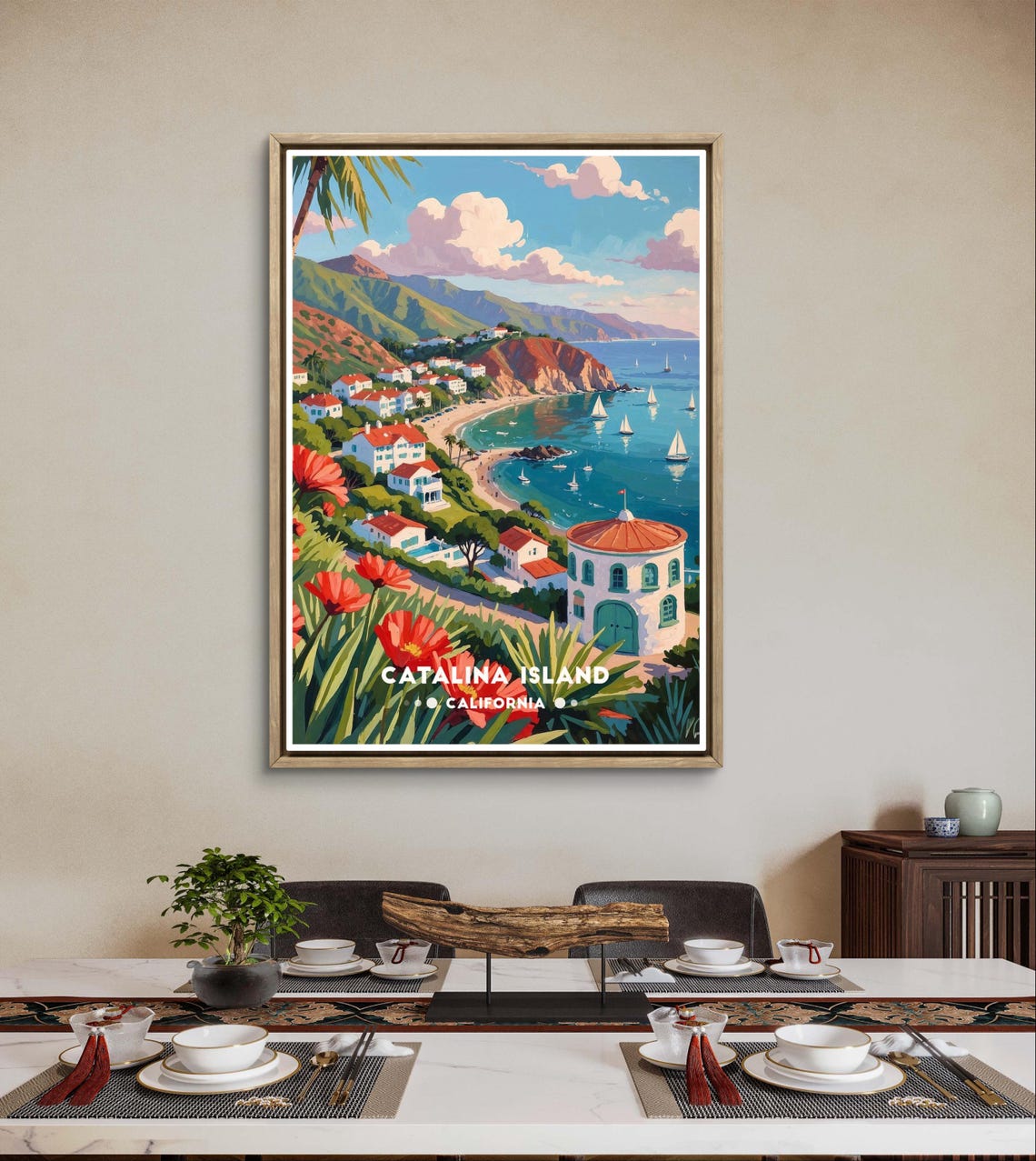 Catalina Island Poster California Coast Print Seaside Village Wall Art Sailboat Ocean Poster Colorful Travel Art Catalina Wall Decor - Image 3