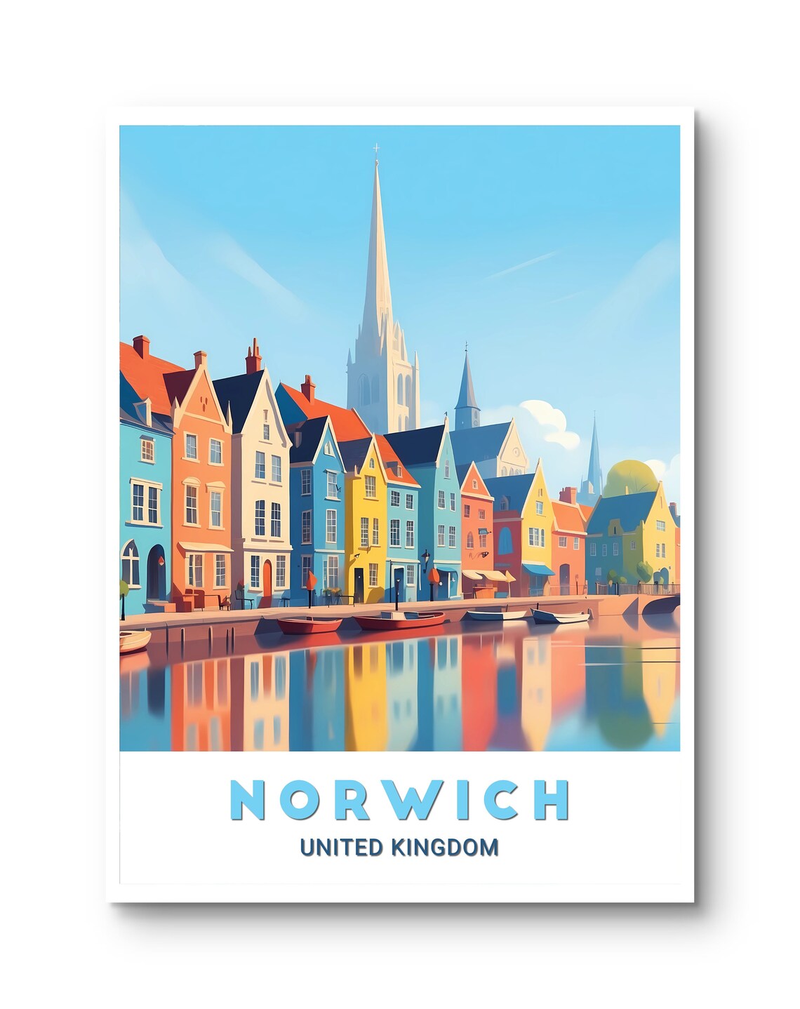 Norwich United Kingdom Colorful Quayside Houses Reflection Poster - Image 3