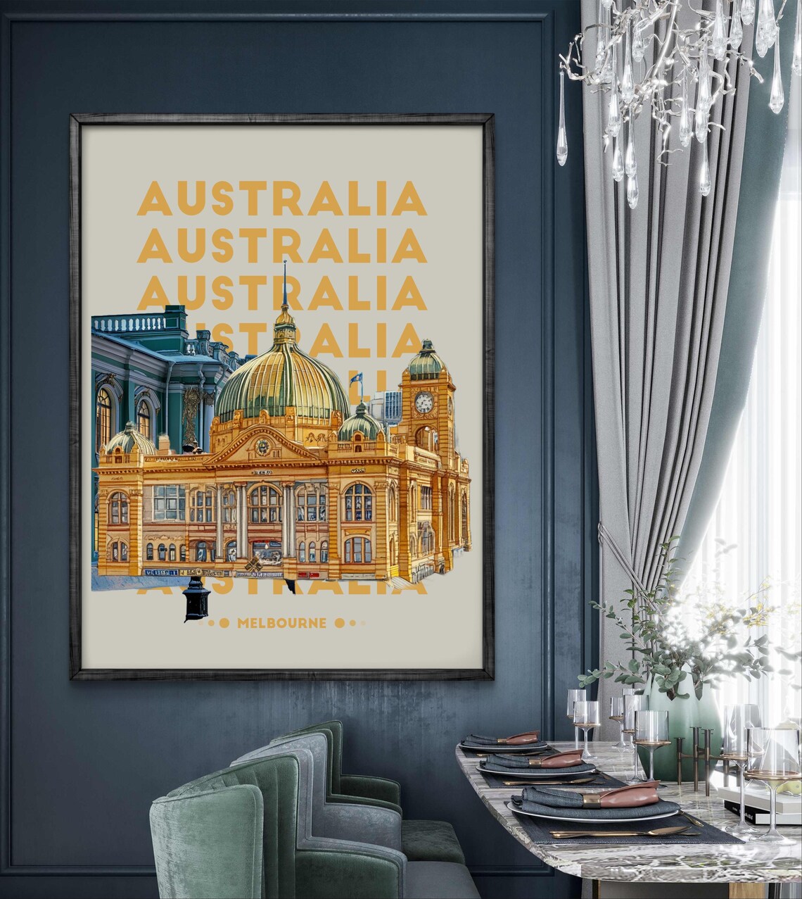 Melbourne Australia Travel Poster, Flinders Street Station - Image 3