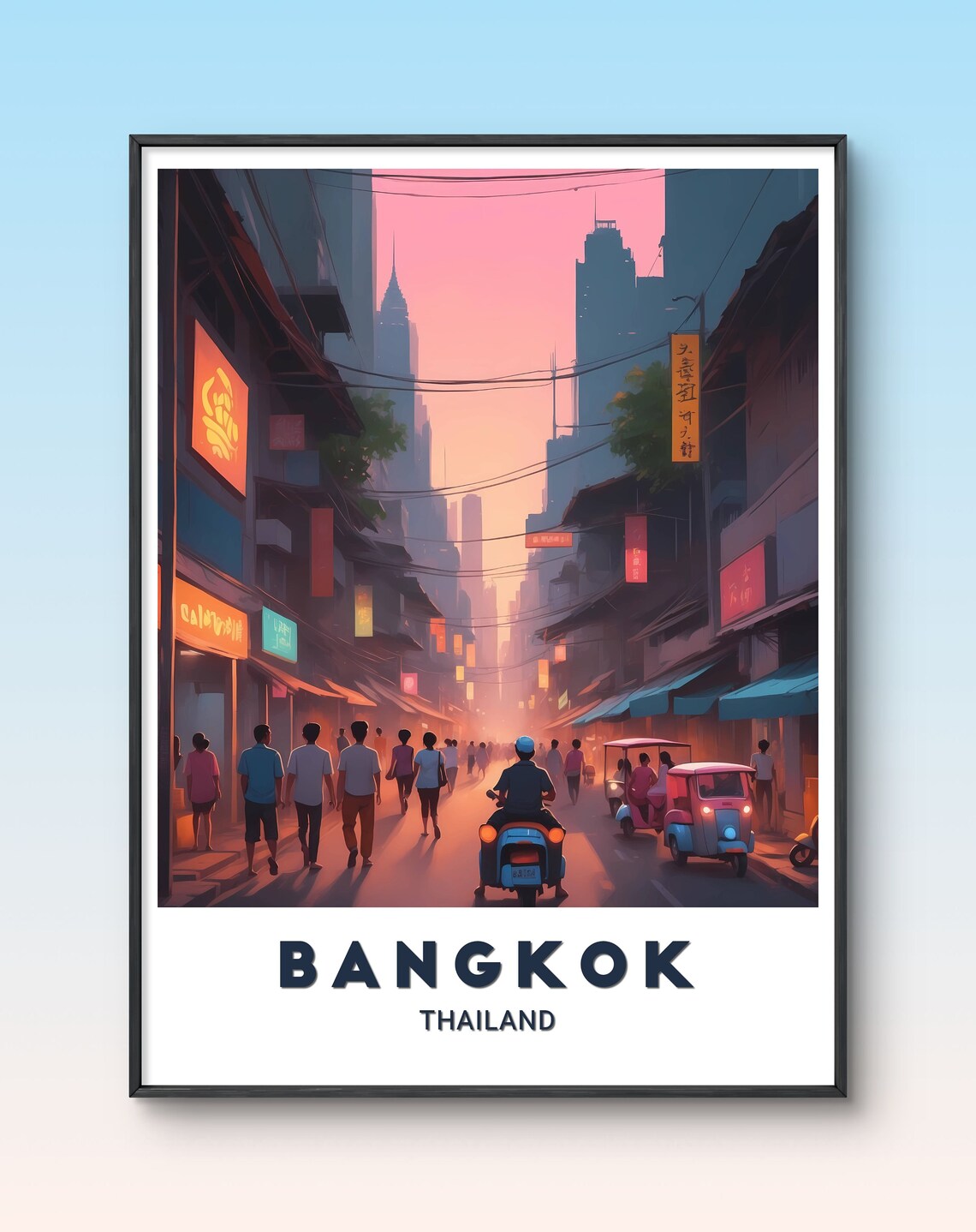 Bangkok Thailand Bustling Street At Dusk With Tuk Tuks Travel Poster - Image 2