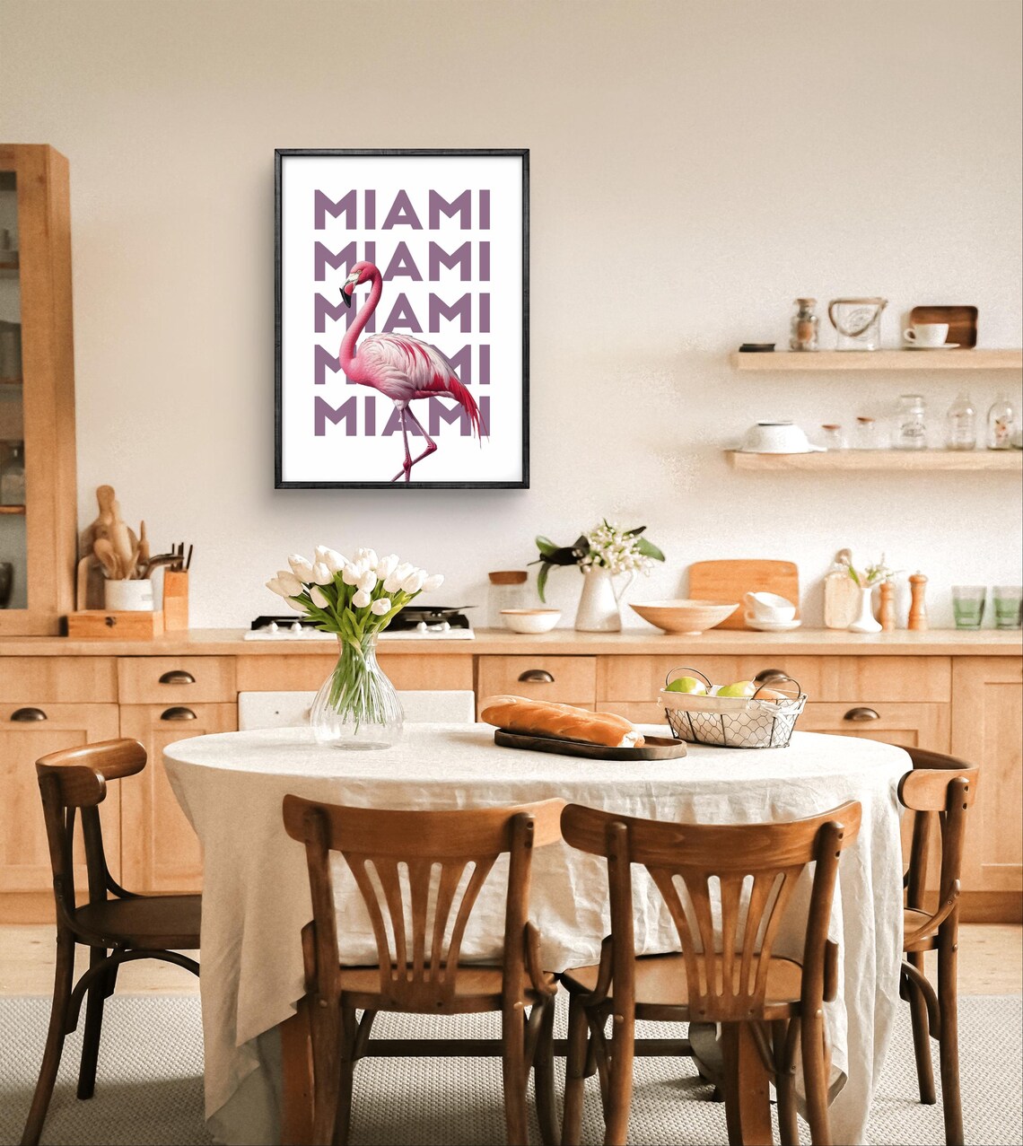Miami Flamingo Poster, Tropical Retro Decor