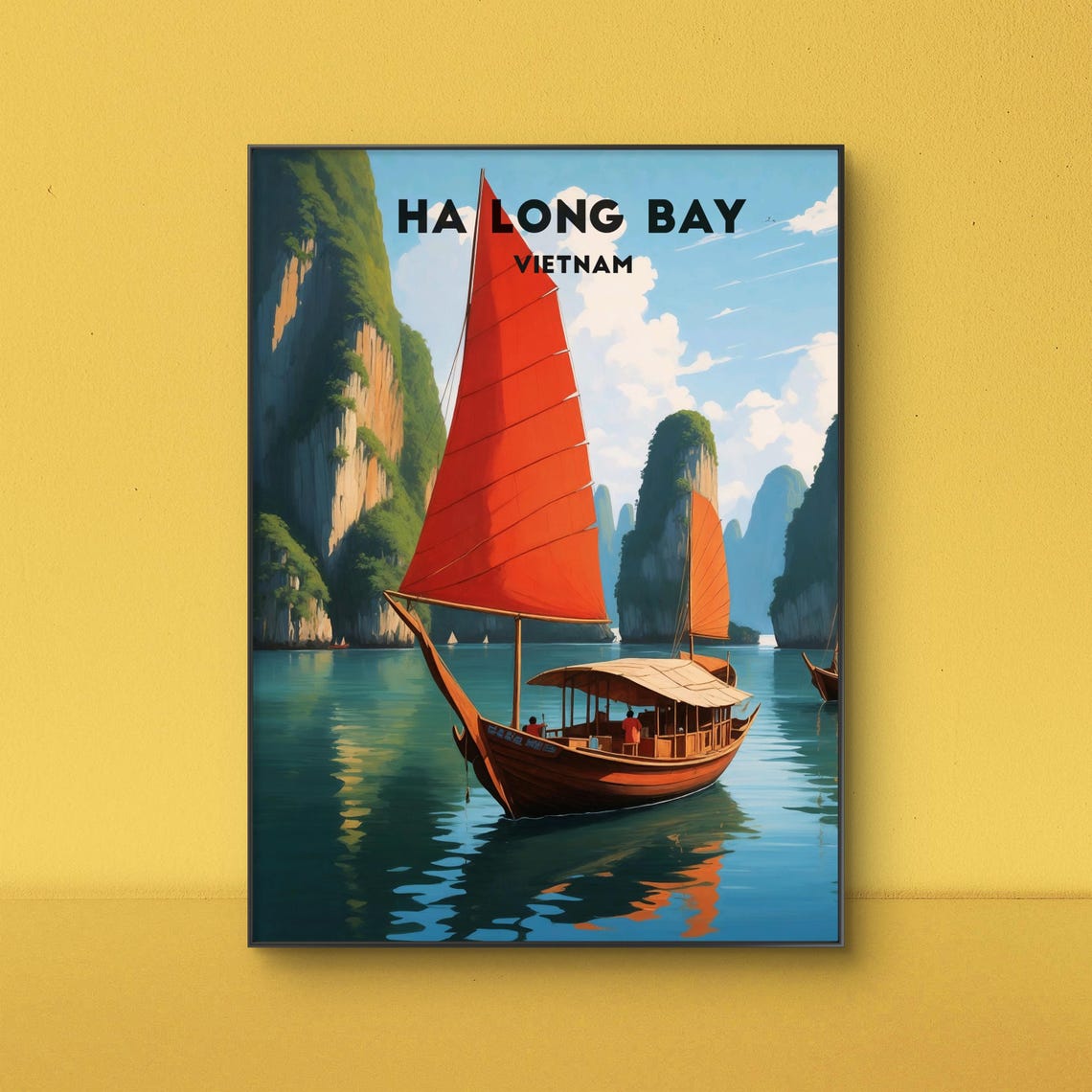 Ha Long Bay Vietnam Limestone Karsts Red Sail Junk Boat Poster - Image 2